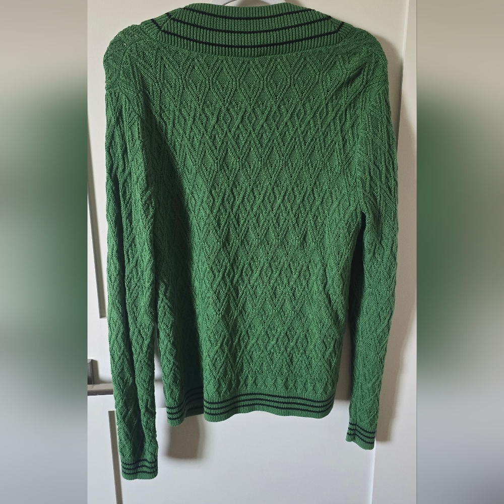 CAbi Green Cable Knit V-Neck Sweater - Picture 3 of 4